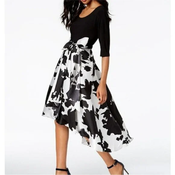 R & M Richards Collection Hi - Lo Black and White Dress - Picture 1 of 9